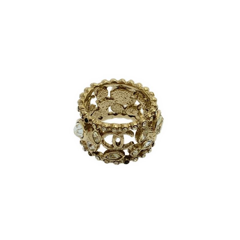 Chanel CC Logo Stone Ring Gold