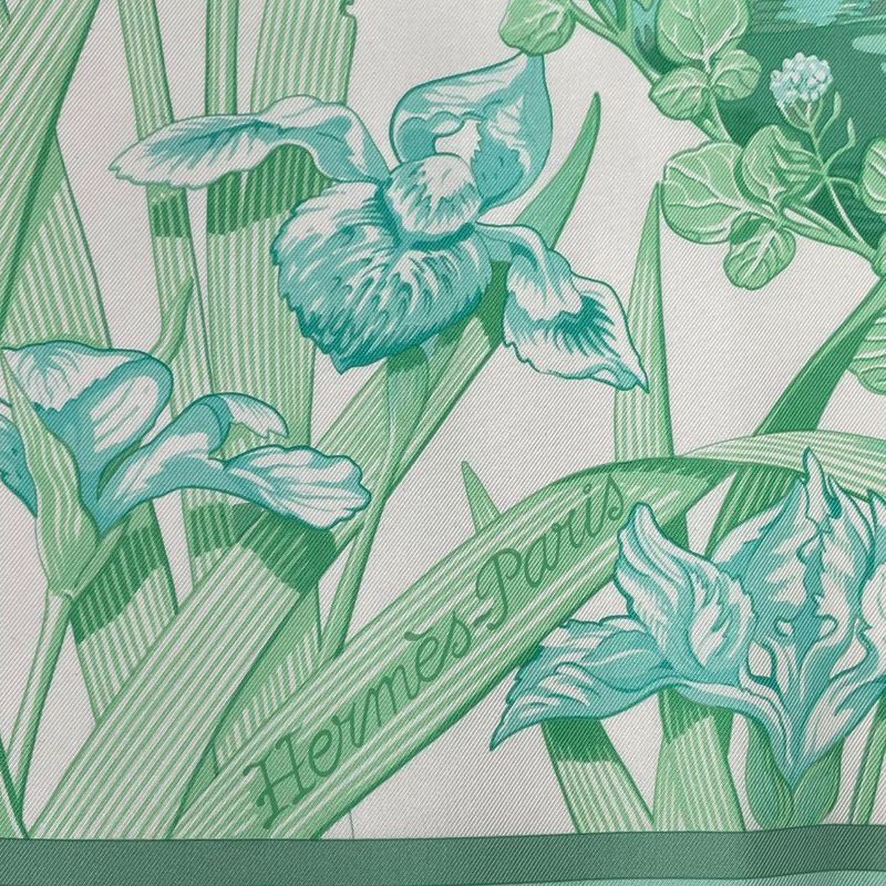 Hermes Scarf Silk Carre 90 Au Bord de L'eau by the River Jade Bird Green