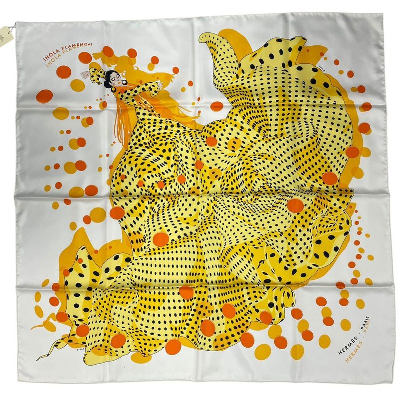 Hermes Scarf Silk Carre 90 Hola Flamenca Yellow