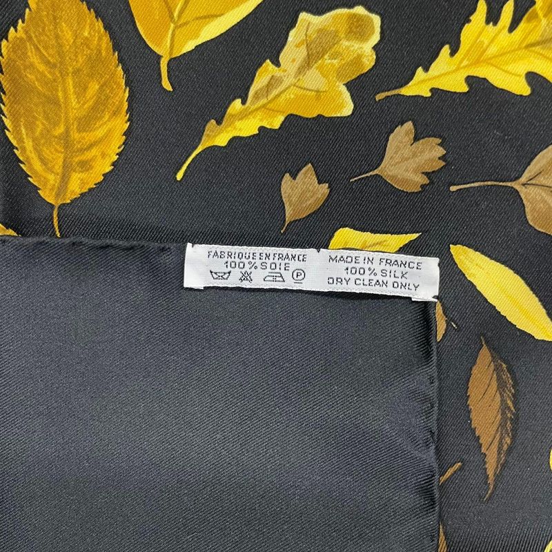 Hermes Scarf Silk Carre 90 Tourbillon Fallen Leaves Swirl Black
