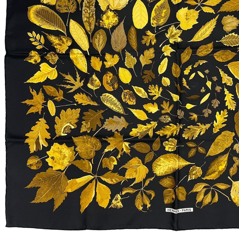 Hermes Scarf Silk Carre 90 Tourbillon Fallen Leaves Swirl Black
