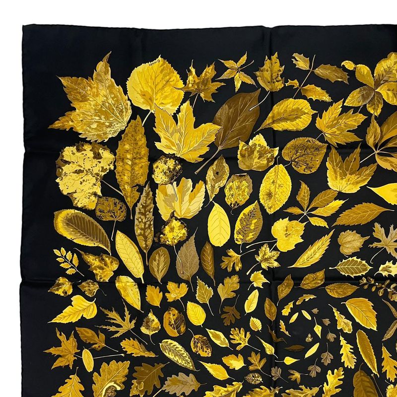 Hermes Scarf Silk Carre 90 Tourbillon Fallen Leaves Swirl Black