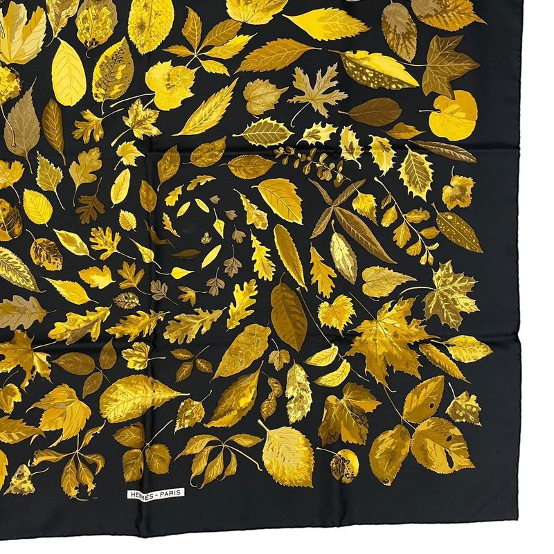 Hermes Scarf Silk Carre 90 Tourbillon Fallen Leaves Swirl Black