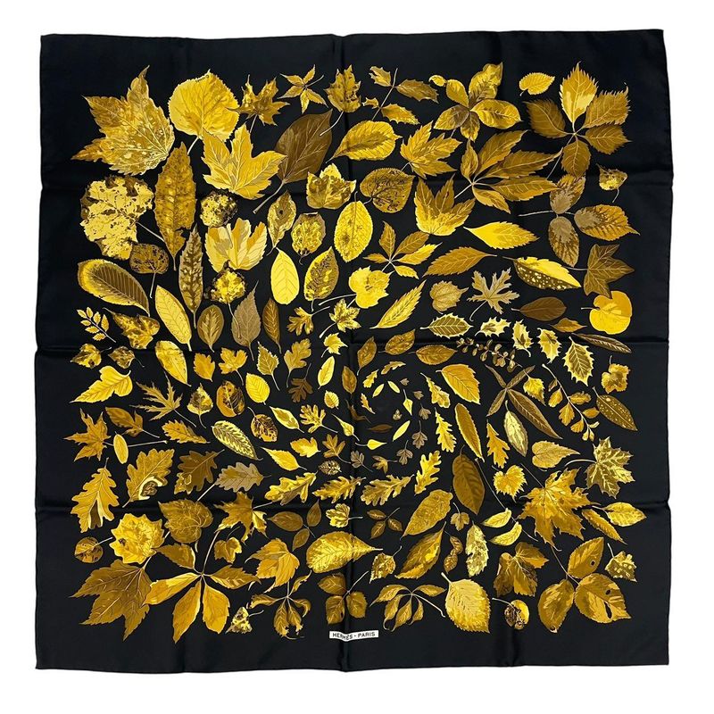 Hermes Scarf Silk Carre 90 Tourbillon Fallen Leaves Swirl Black