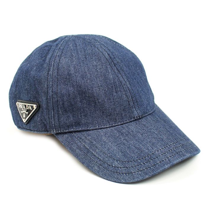 Prada Triangle Logo Denim Cap Blue