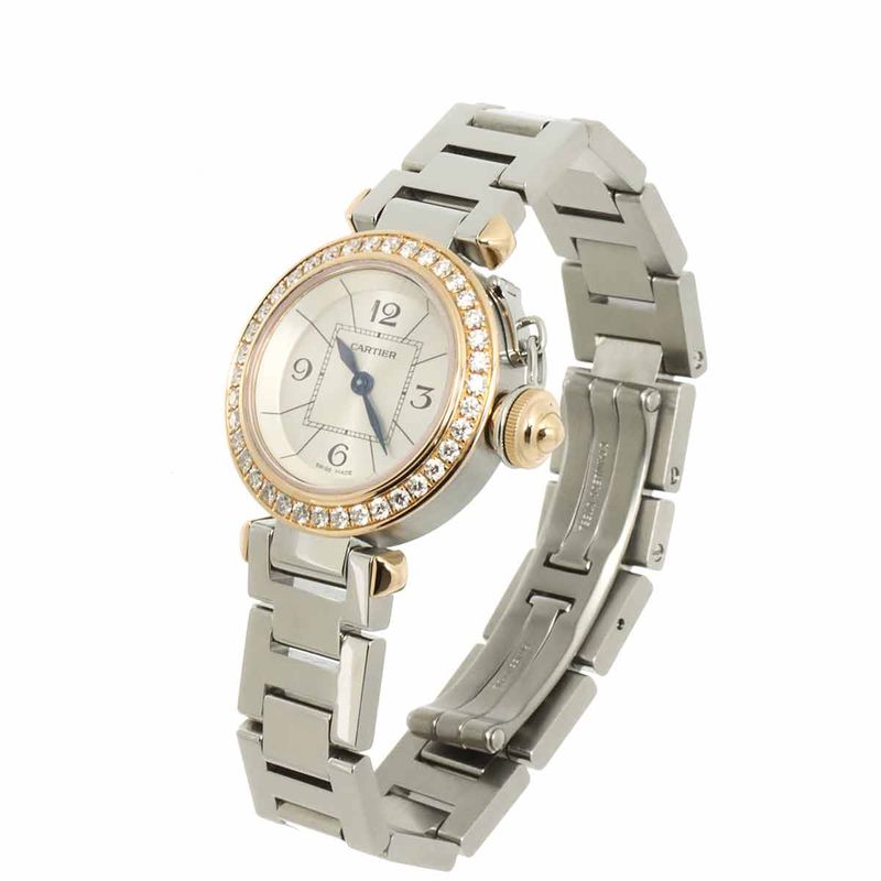 Cartier Miss Pasha Watch Bezel Diamond Silver 18K Pink