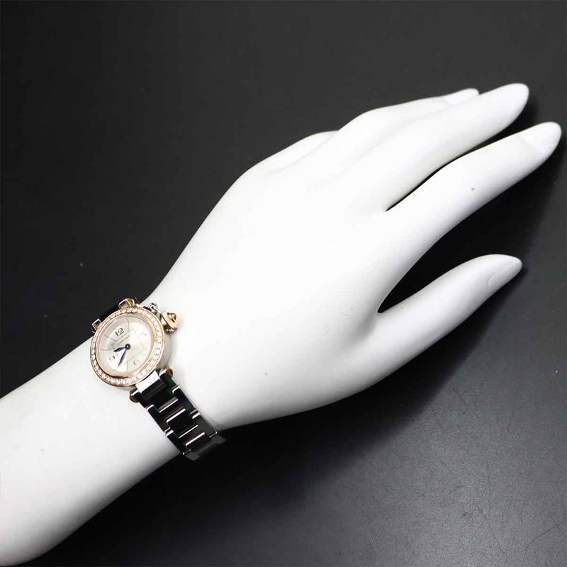 Cartier Miss Pasha Watch Bezel Diamond Silver 18K Pink