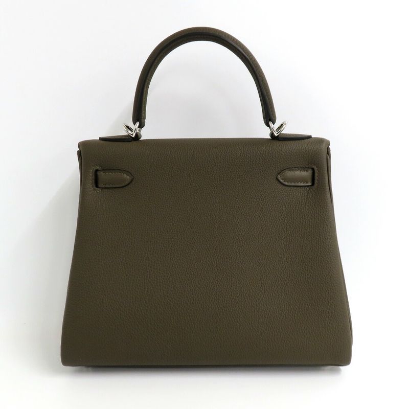 Hermes Kelly 25 Togo Verloden Silver Handbag
