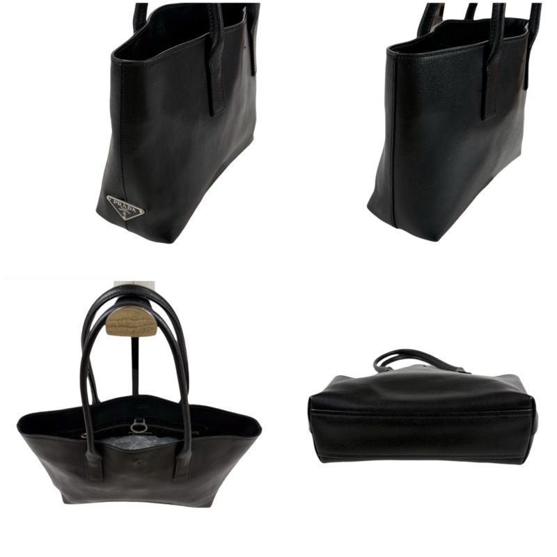 Prada Mini Tote Triangle Logo Leather Black Nero Vintage