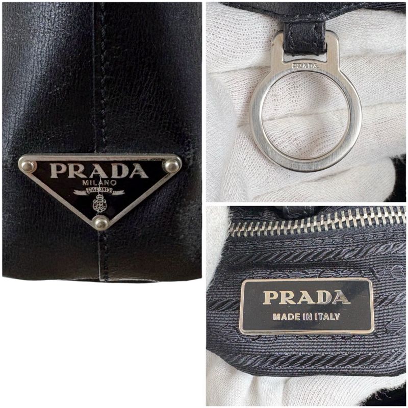 Prada Mini Tote Triangle Logo Leather Black Nero Vintage