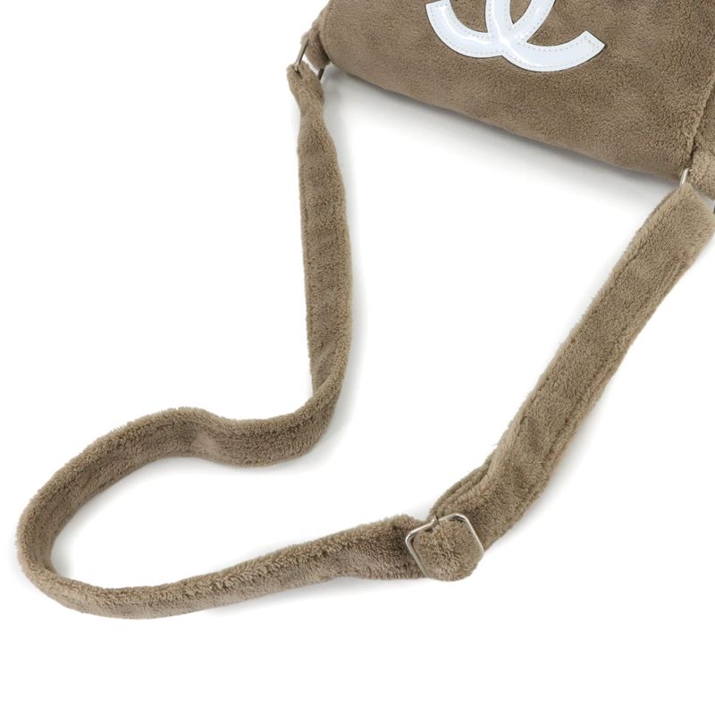 Chanel Precision CC Logo Shoulder Bag Pile Brown White Silver