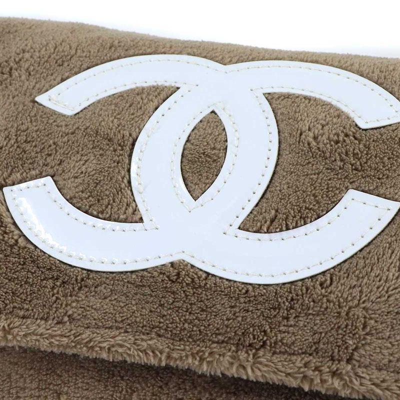Chanel Precision CC Logo Shoulder Bag Pile Brown White Silver