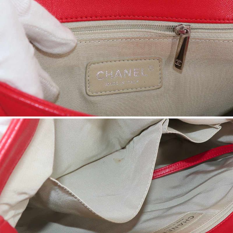 Chanel Quilted Chain Around Shoulder Bag Lambskin Red Silver