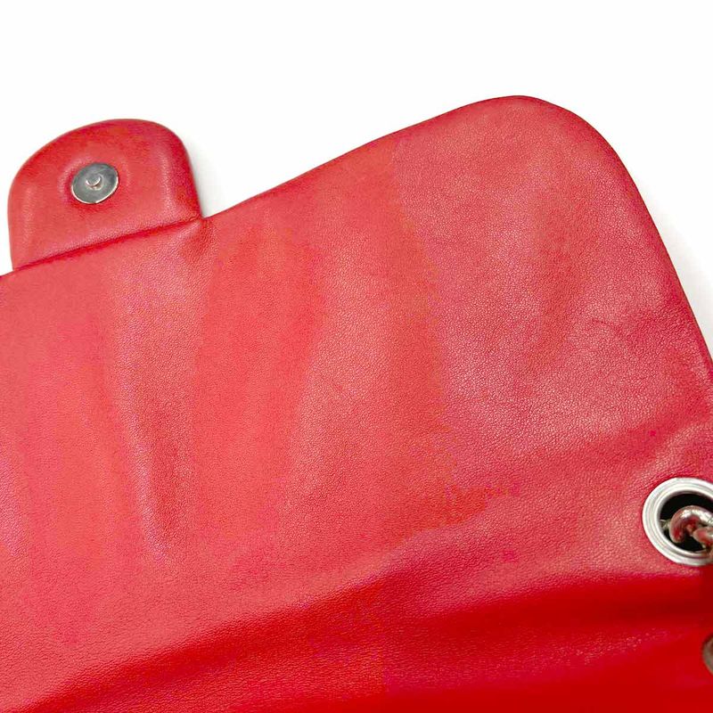 Chanel Quilted Chain Around Shoulder Bag Lambskin Red Silver
