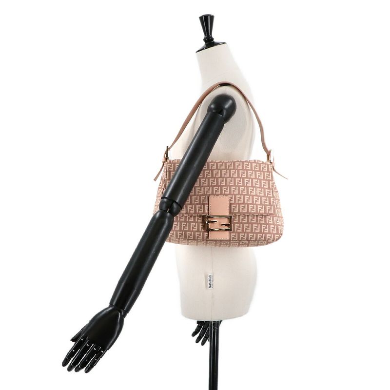 Fendi Zucchino Mamma Bucket Shoulder Bag Canvas Pink Gold