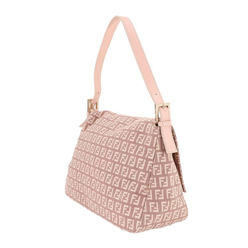 Fendi Zucchino Mamma Bucket Shoulder Bag Canvas Pink Gold
