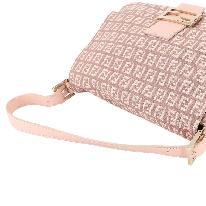 Fendi Zucchino Mamma Bucket Shoulder Bag Canvas Pink Gold