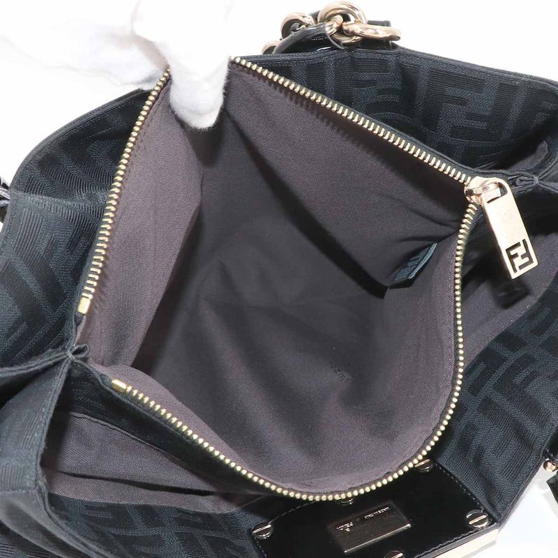 Fendi Zucca Chain Tote Canvas Enamel Black Gold