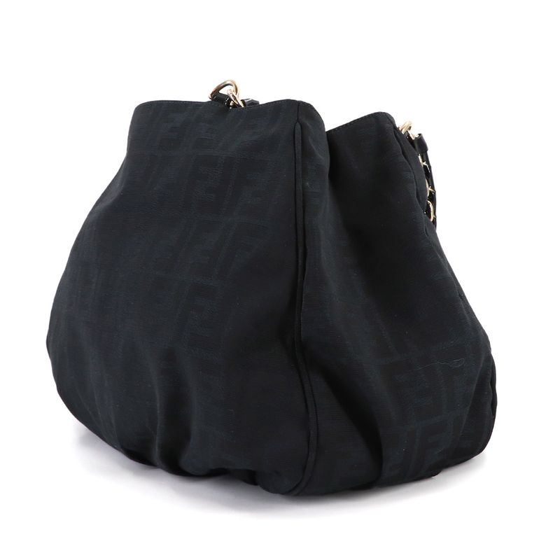 Fendi Zucca Chain Tote Canvas Enamel Black Gold