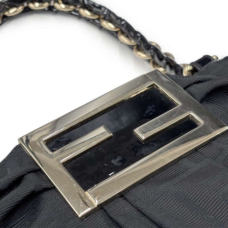 Fendi Zucca Chain Tote Canvas Enamel Black Gold