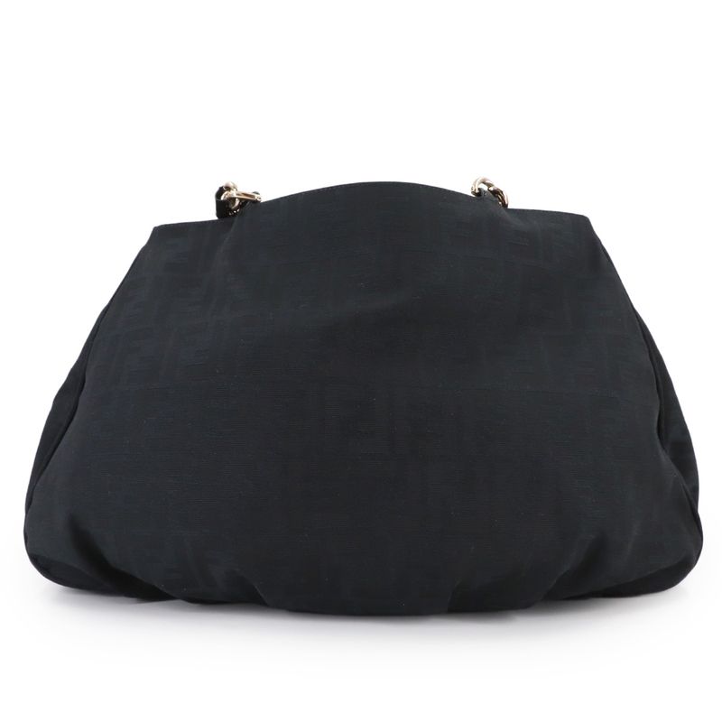 Fendi Zucca Chain Tote Canvas Enamel Black Gold