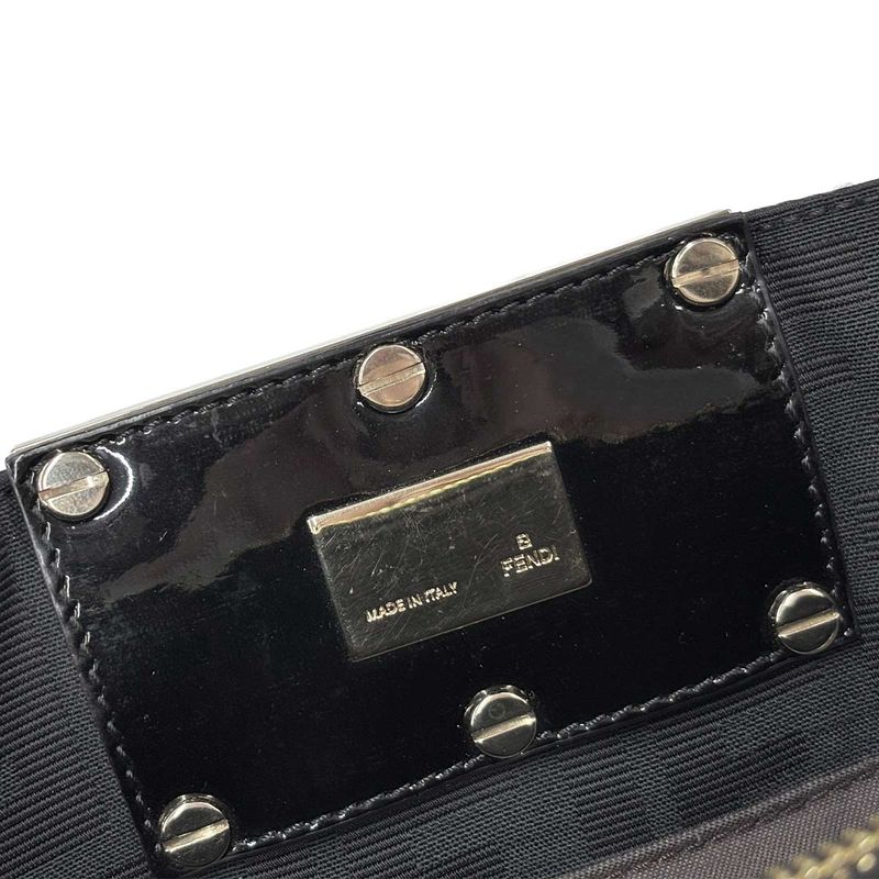 Fendi Zucca Chain Tote Canvas Enamel Black Gold