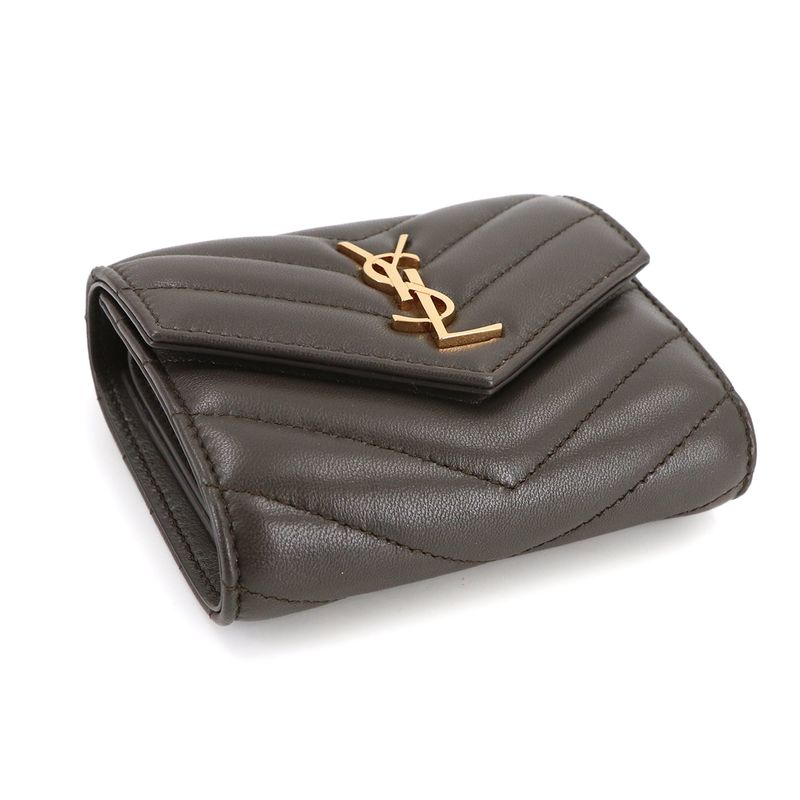 Saint Laurent Cassandra Trifold Wallet Leather Gray