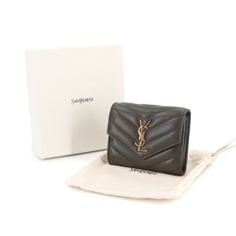 Saint Laurent Cassandra Trifold Wallet Leather Gray