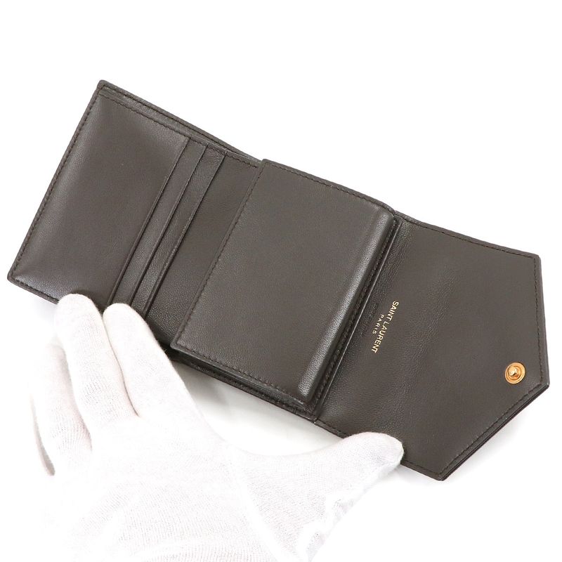 Saint Laurent Cassandra Trifold Wallet Leather Gray