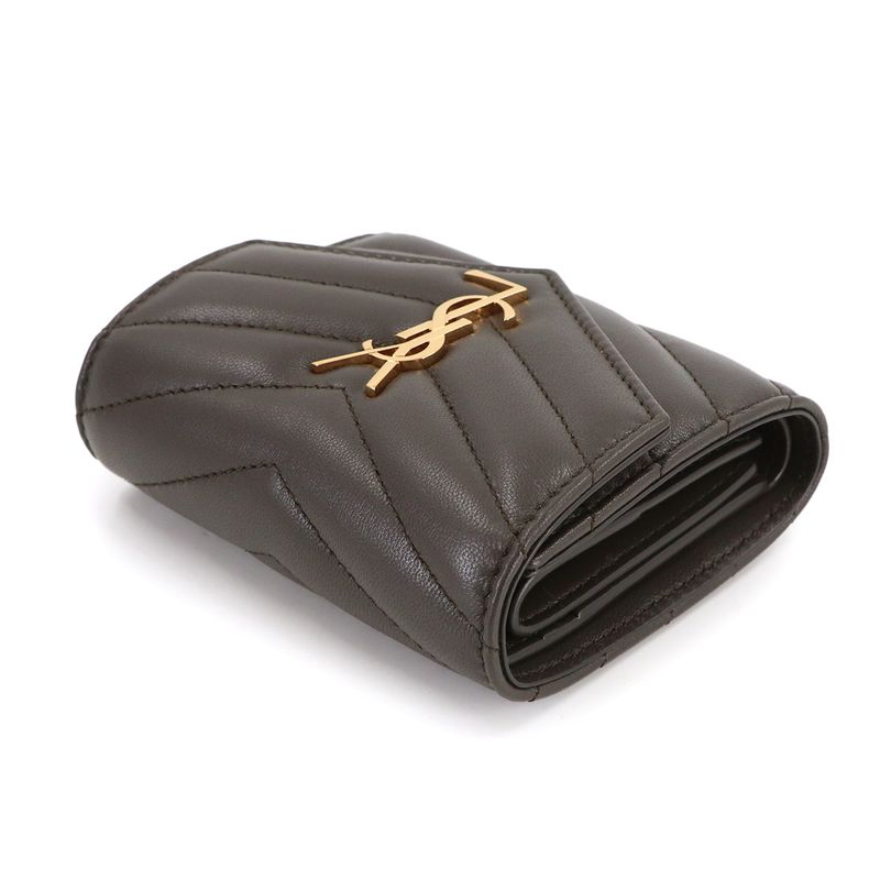 Saint Laurent Cassandra Trifold Wallet Leather Gray