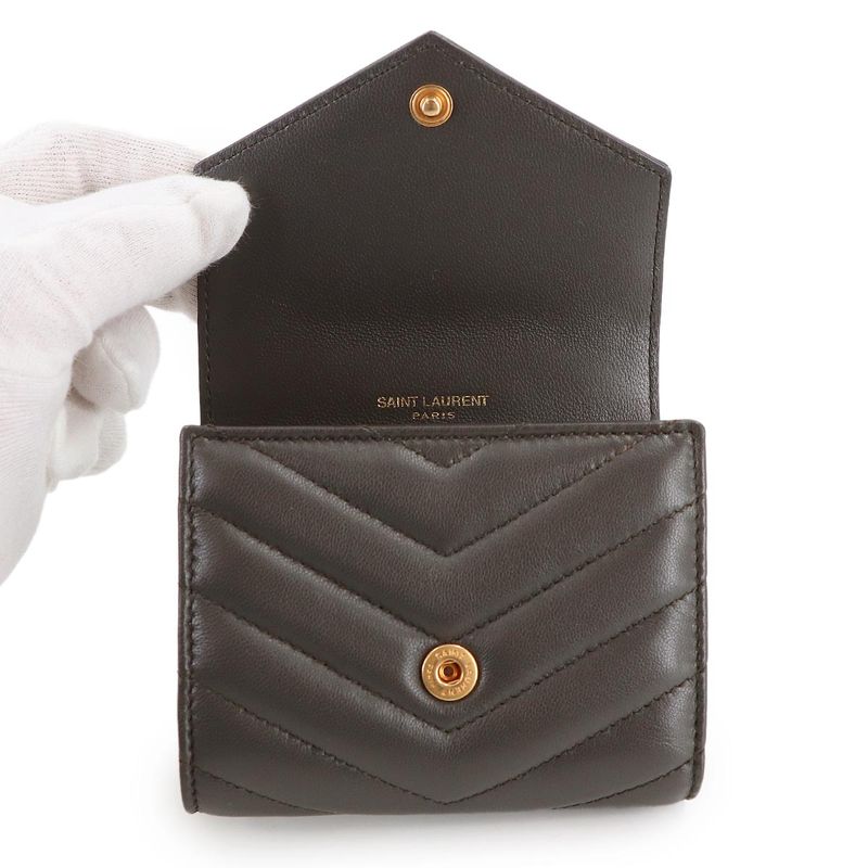 Saint Laurent Cassandra Trifold Wallet Leather Gray
