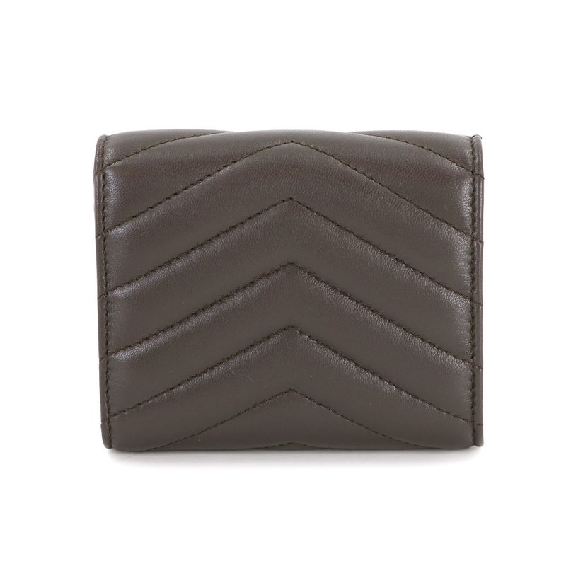 Saint Laurent Cassandra Trifold Wallet Leather Gray