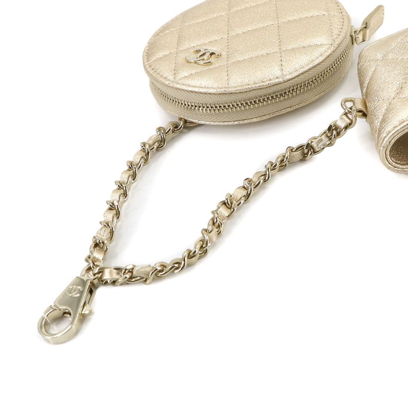 Chanel Quilted Coin Case Airpods Pro Leather Metallic