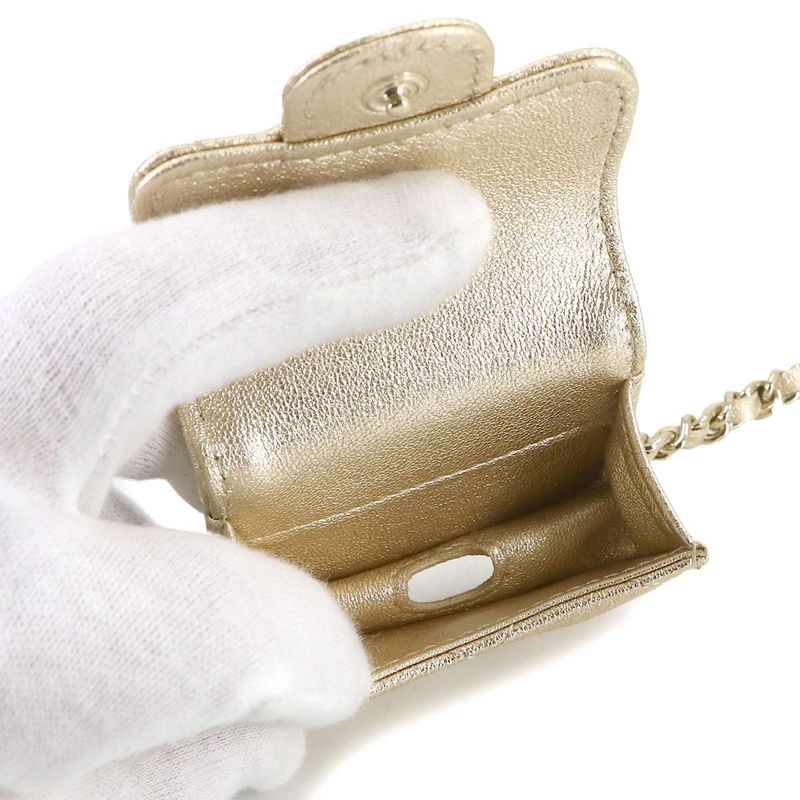 Chanel Quilted Coin Case Airpods Pro Leather Metallic