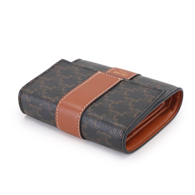 Celine Triomphe Small Trifold Wallet Tan Black