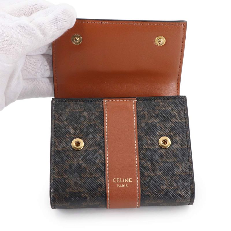 Celine Triomphe Small Trifold Wallet Tan Black