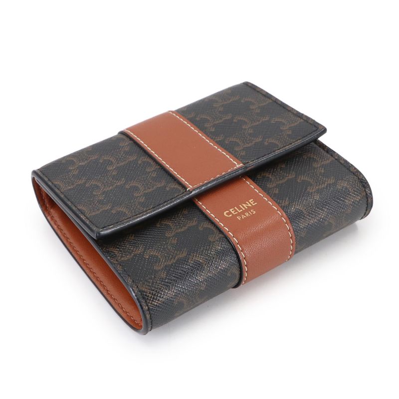 Celine Triomphe Small Trifold Wallet Tan Black