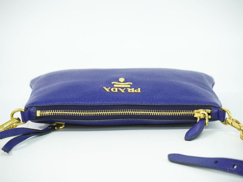 Prada Leather Shoulder Bag Pochette Blue