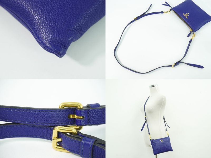 Prada Leather Shoulder Bag Pochette Blue