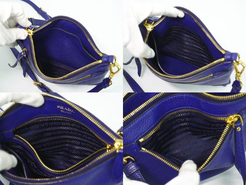 Prada Leather Shoulder Bag Pochette Blue