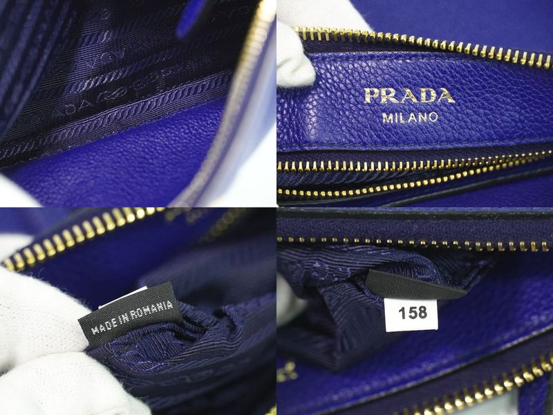 Prada Leather Shoulder Bag Pochette Blue