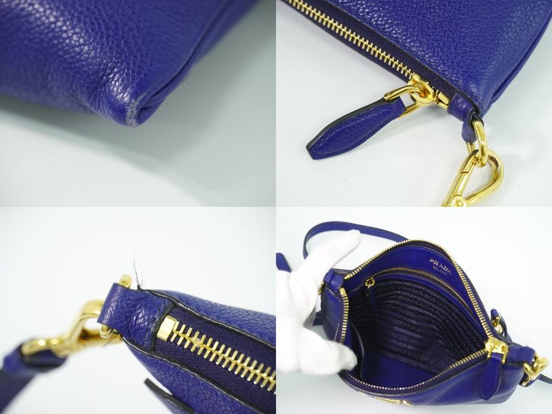 Prada Leather Shoulder Bag Pochette Blue