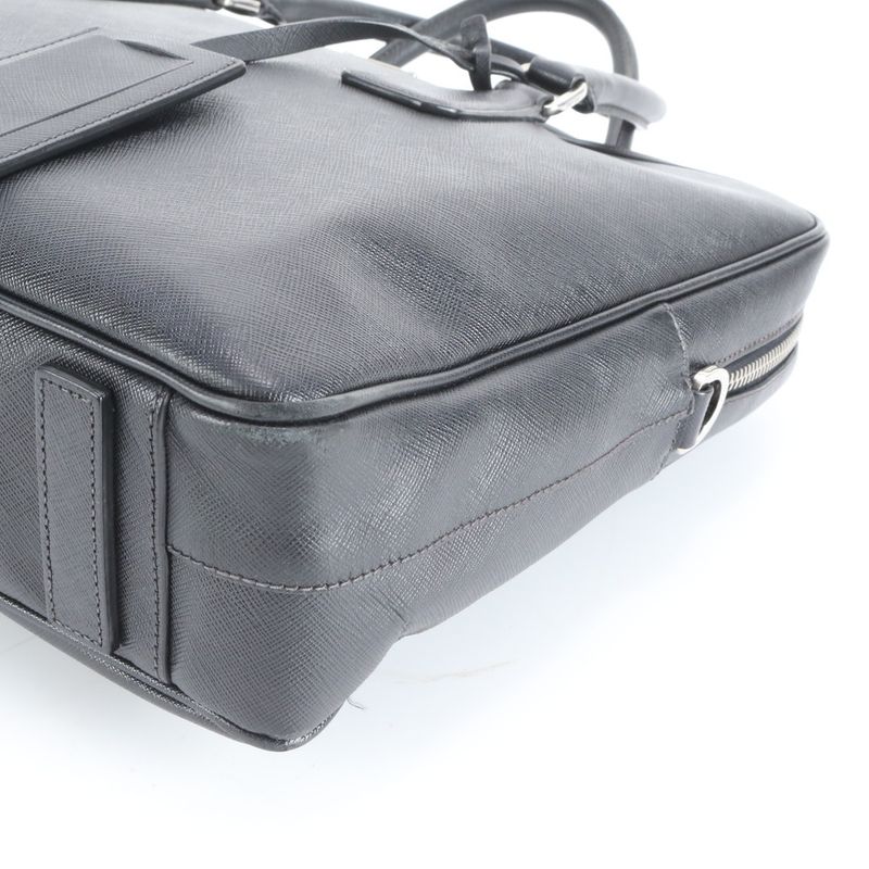 Prada Saffiano Leather Triangle Logo Business Document Briefcase Black