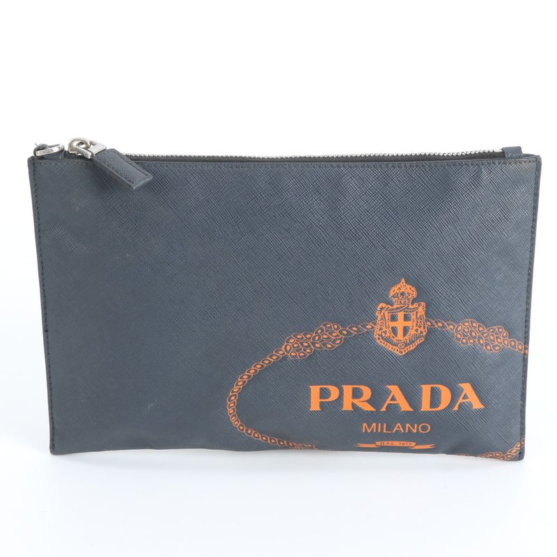Prada Saffiano Leather Clutch Pouch Commuting Business