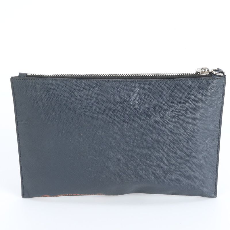 Prada Saffiano Leather Clutch Pouch Commuting Business