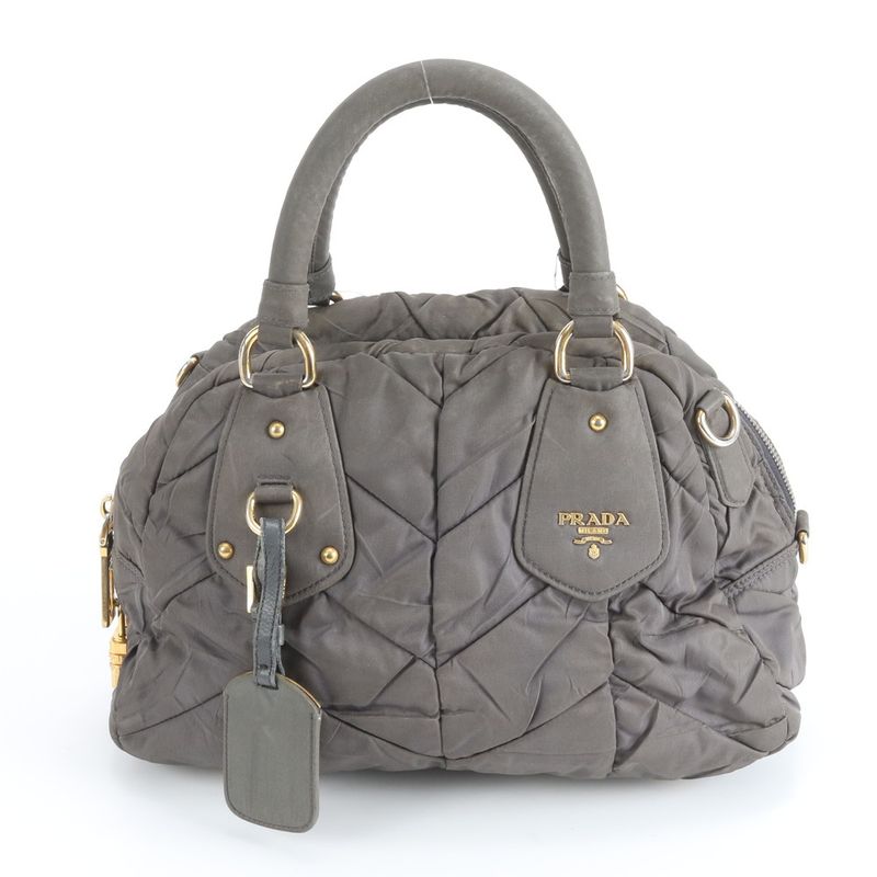 Prada Tessuto Nylon Quilted Handbag Tote Khaki Green