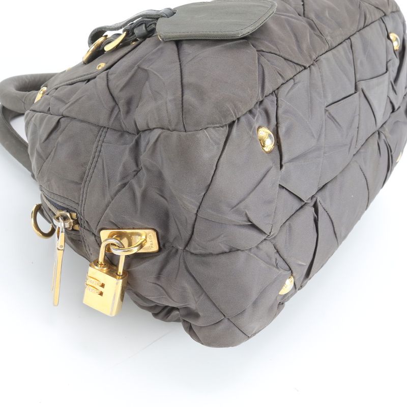 Prada Tessuto Nylon Quilted Handbag Tote Khaki Green
