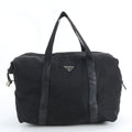 Prada Tessuto Nylon Triangle Logo Leather Boston Bag Business Travel Tote Black