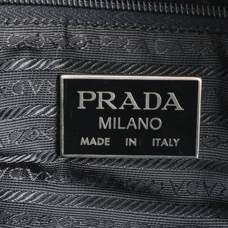 Prada Tessuto Nylon Triangle Logo Leather Boston Bag Business Travel Tote Black
