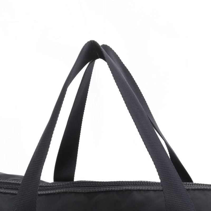 Prada Tessuto Nylon Triangle Logo Leather Boston Bag Business Travel Tote Black